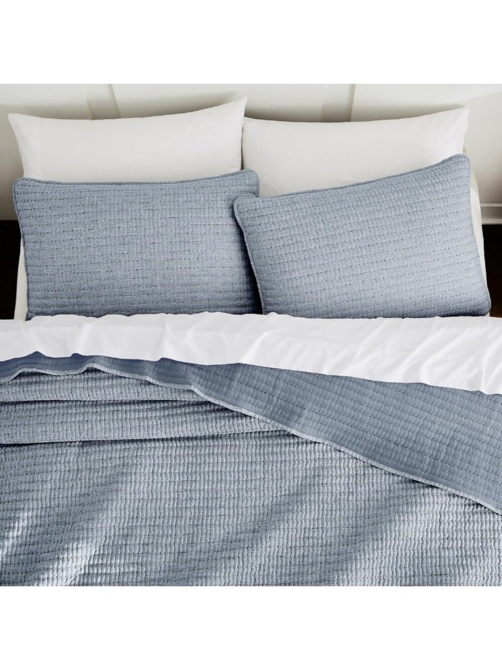 Lightweight Denim Blue King Quilt Set - Soft Chambray Bedspread, Rustic